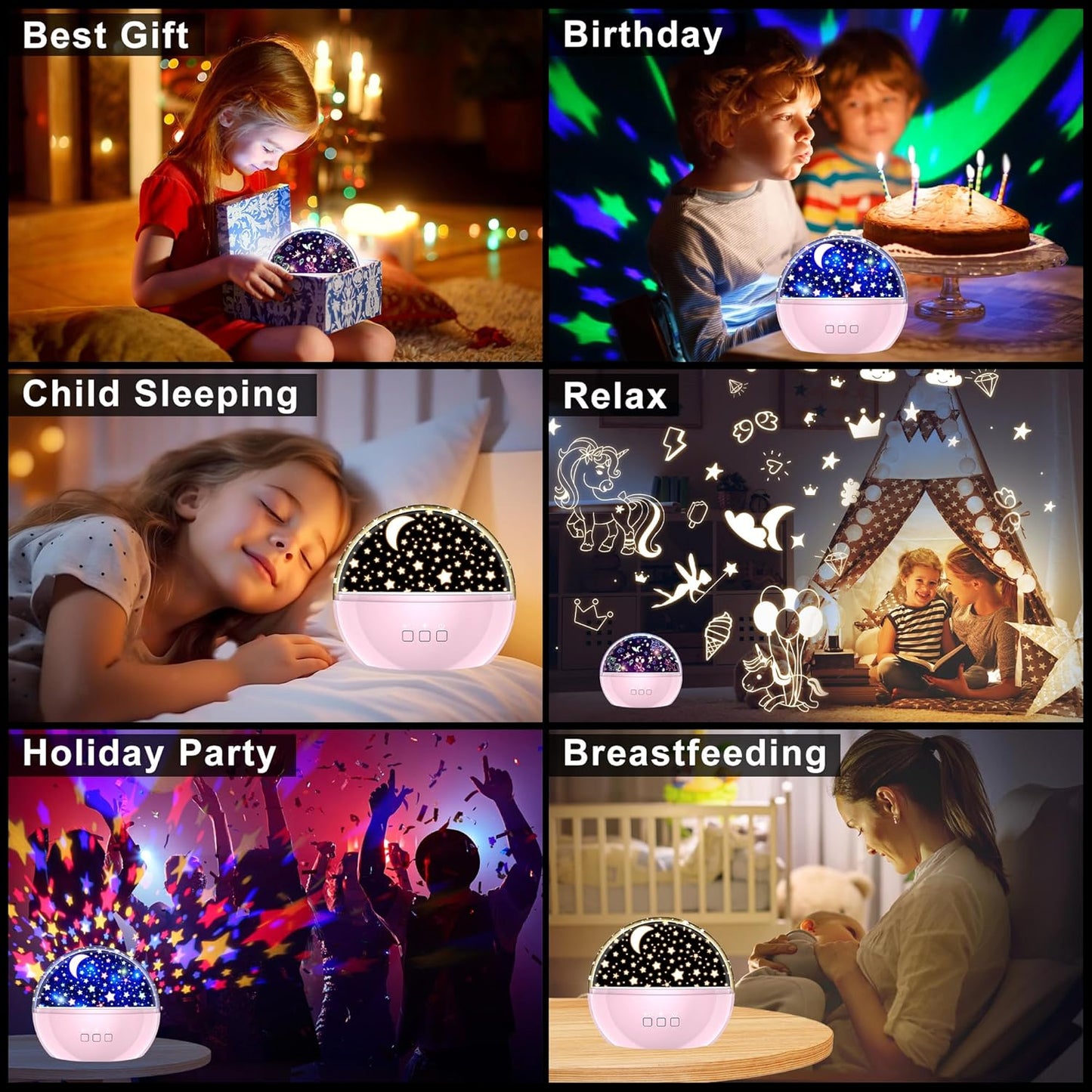 Star Projector Night Light for Kids,Baby Night Lights with Unicorn and Star Theme,360 Degree Rotation,15 Mode Color Changing,Birthday Gift Toys