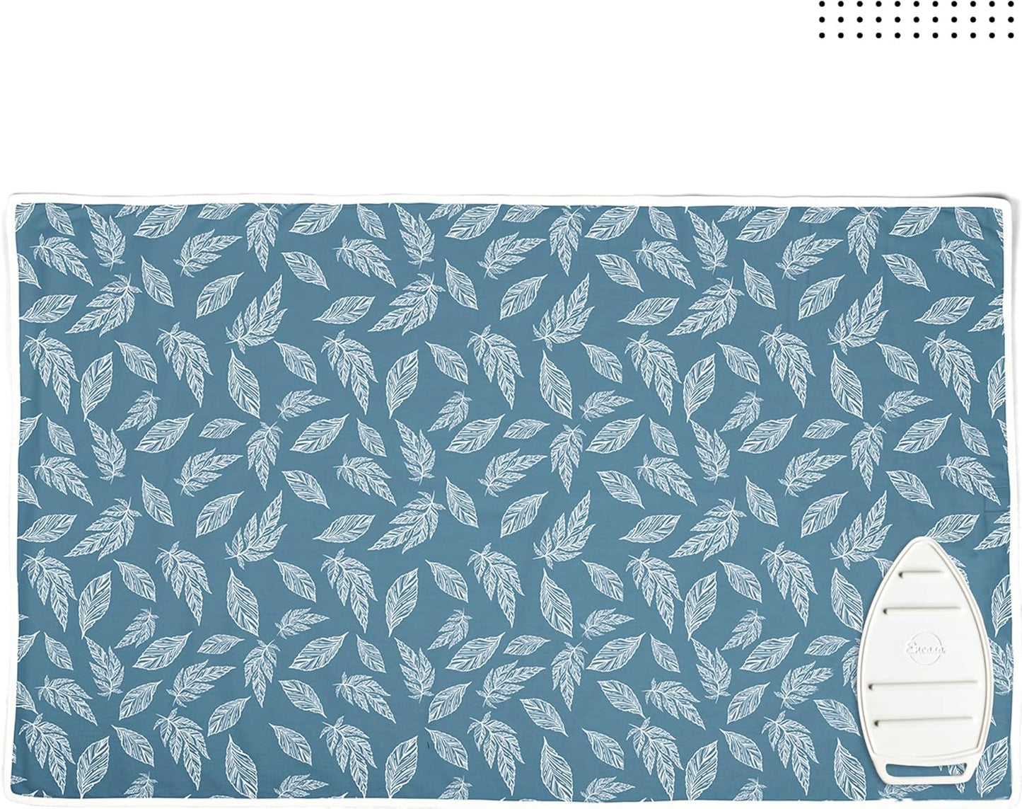Encasa XO Ironing Mat/Pad (Large 48"x28") with 3mm Padding & Silicone Iron Rest for Steam Pressing on Tabletop or Bed - Heat Resistant, Portable, Quilting & Travel Blanket - Big Leaves Blue