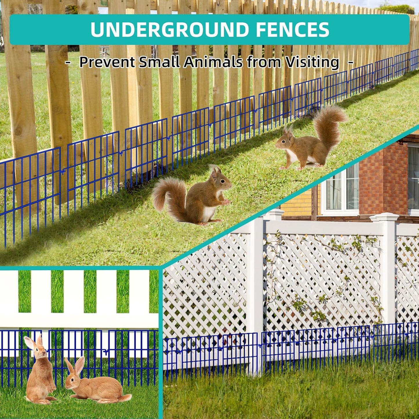 Animal Barrier Fence, 10 Panels No Dig Fences, 17in(H) X 10.8ft(L) Garden Fence Animal Barrier for Rabbits and Dog Under Fencing Barrier, Rustproof Metal Fences Border for Outdoor, Yard, Patio