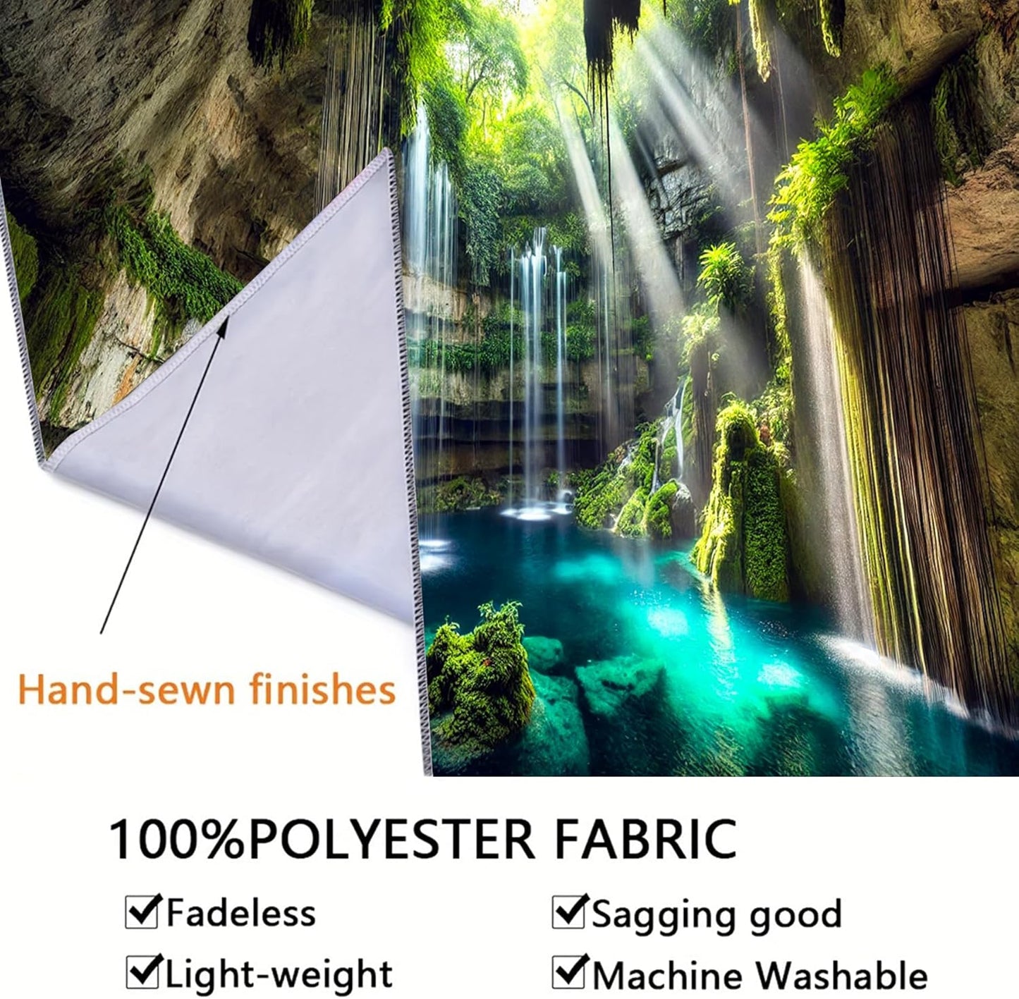 BSFHH Nature Tapestry Forest Tree Sea Cave Wall Hanging, Stream Through Rainforest Landscape Wall Art Tapestry for Bedroom Living room (Fall, 79"×59", Unframed)