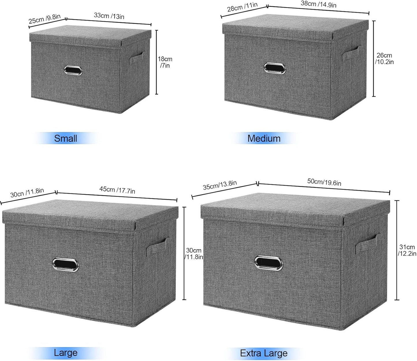 Large Linen Fabric Foldable Storage Bins with Removable Lid and Handles, Washable Storage Box Organizer Containers Baskets Cube with Cover for Bedroom,Office(Cream, Small(2-Pack))