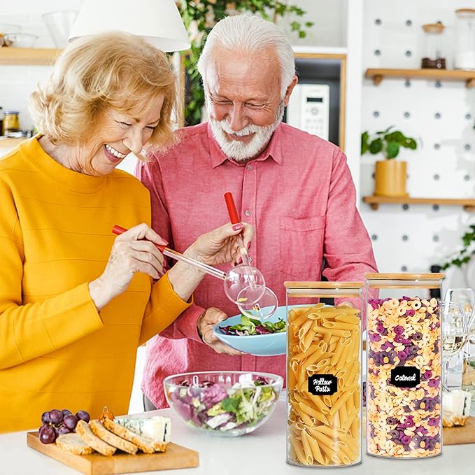 Glass Jars with Bamboo Lids, 58 oz 3 Pcs Kitchen Glass Containers with Bamboo Lids, Airtight Glass Pantry Storage Containers with Lids for Rice, Flour, Nuts, Cookie, Pasta, Oatmeal, Bean