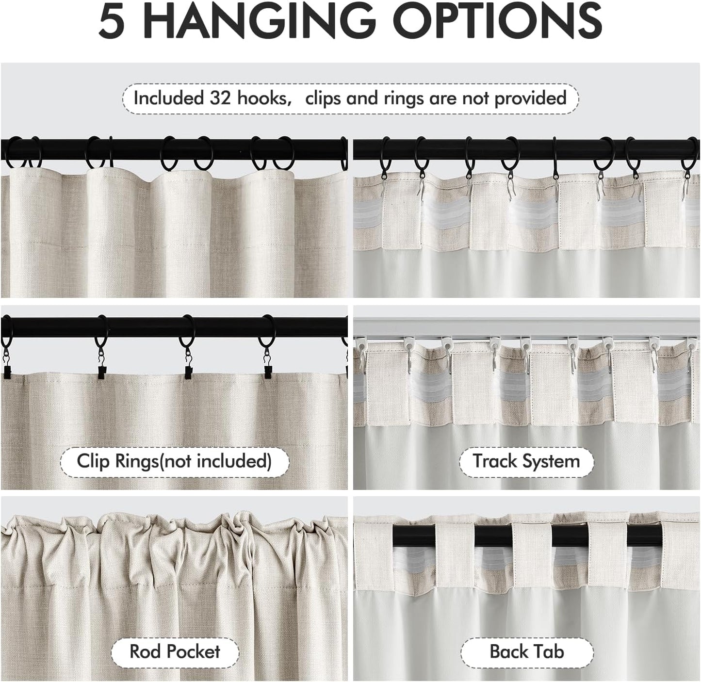 MIULEE 100% Blackout Curtains 80 Inch Long 2 Panels Set for Bedroom, Thick Luxury Faux Linen Black Out Curtain Room Darkening Back Tab Pleat Window Textured Drapes with Hooks for Living Room, Birch