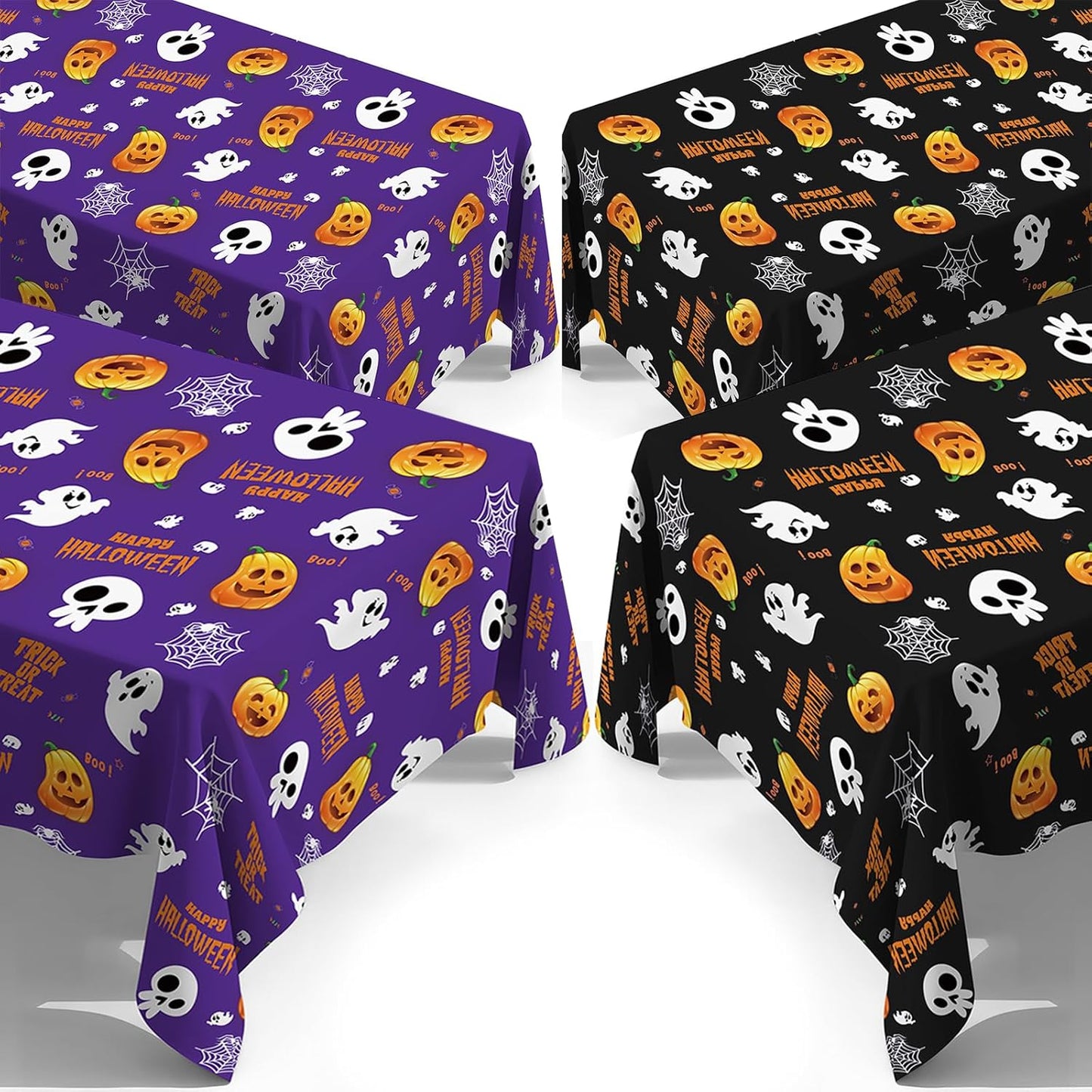 ATFUNSHOP 4 Packs Halloween Tablecloth Disposable Table Cover 54X108 Halloween Decorations Kids Birthday Party Decor for Kids, Spooky Waterproof Spillproof Table Cloth - Perfect for Dinner