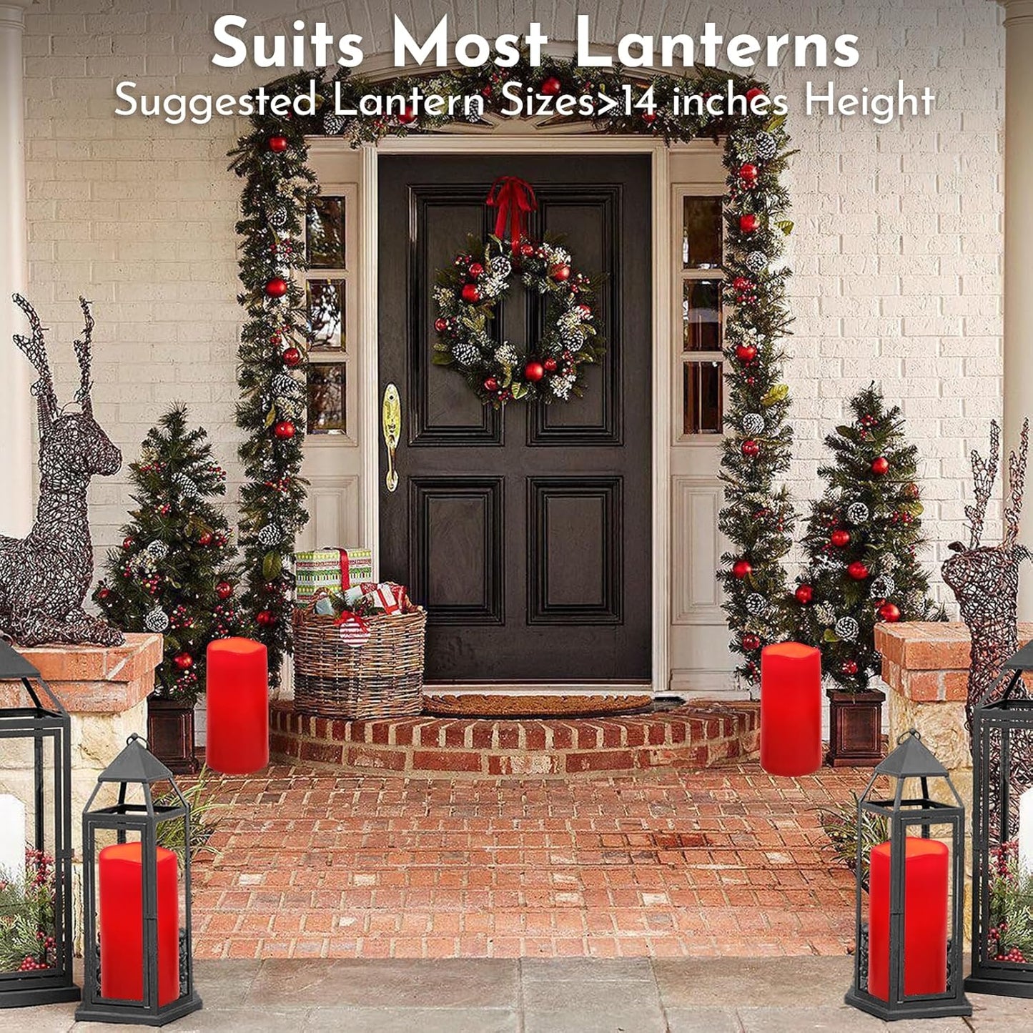 NURADA 8" x 4" Large Outdoor Flameless Candles - Waterproof LED Pillar Flickering Candle Battery Operated with Timer Remote Control for Patio Porch Christmas Decor - 2 Pack Red