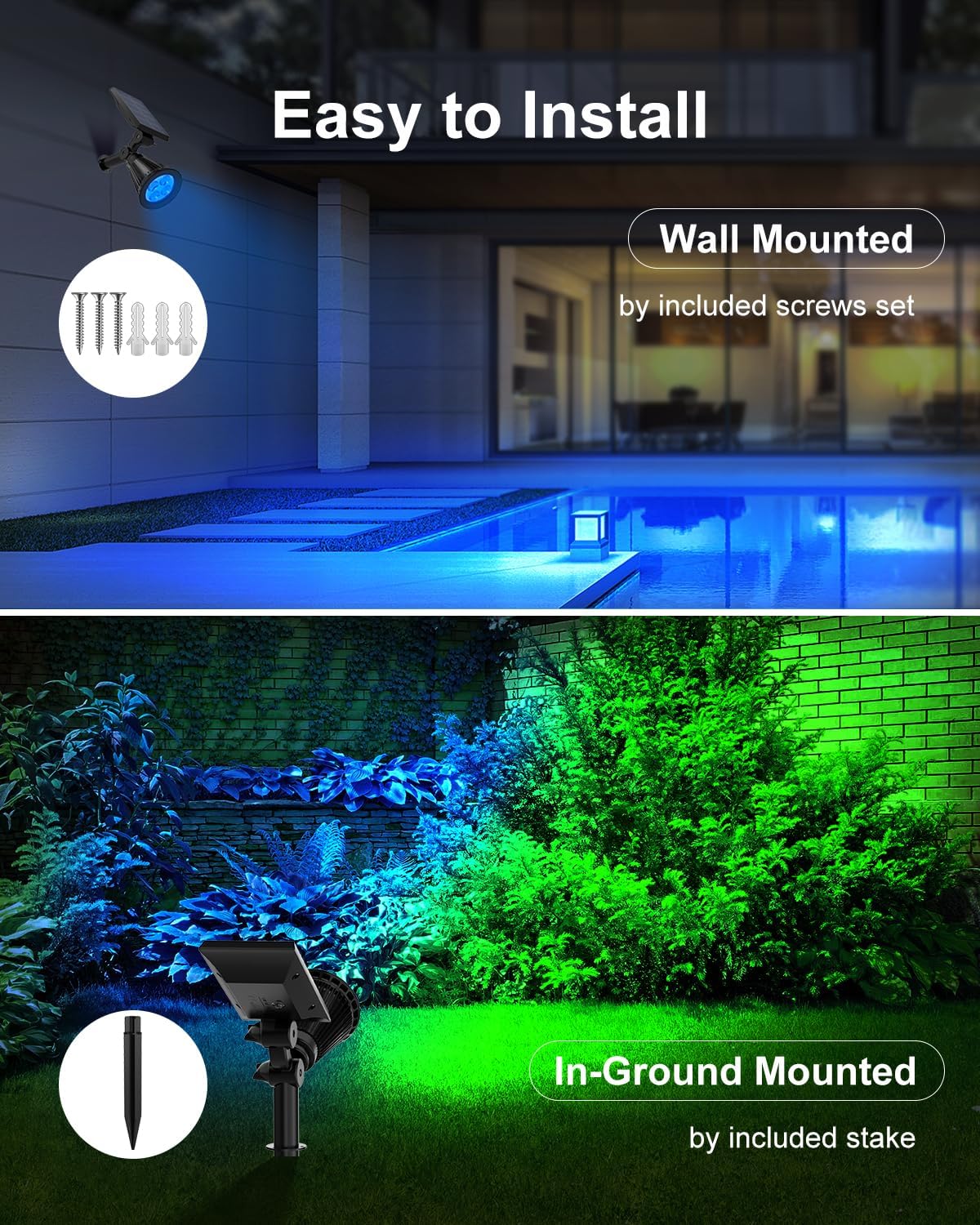 2 Pack Color Changing Solar Spotlights Outdoor for Halloween Decorations, Skeletons, Tombstones, Pumpkin, Waterproof Solar Landscape Spot Lights Uplighting for Outside House, Yard, Garden, Pathway