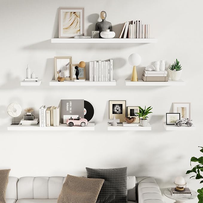 Fun Memories 24 Inch Floating Shelves Wall Mounted, 10 Inch Deep Wall Shelves, 24 x 10 Floating Shelf for Living Room Bathroom Bedroom, White, Set of 2