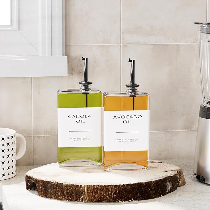 New England Stories Kitchen Cooking Oil Dispenser Set, Olive Oil and Vinegar Bottles, Soy Sauce Dispenser - 2 Pieces, Black, Durable & Stylish Design