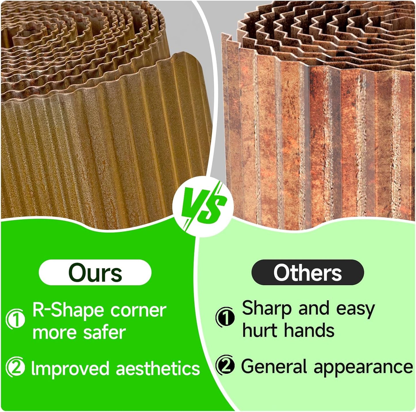 Corrugated Garden Edging, 8"×10Ft Pre-Rusted Landscape Edging & Lawn Edging Border, Metal Garden Border for Flower Beds, Garden,Lawn,Raised Beds & Tree Surrounds