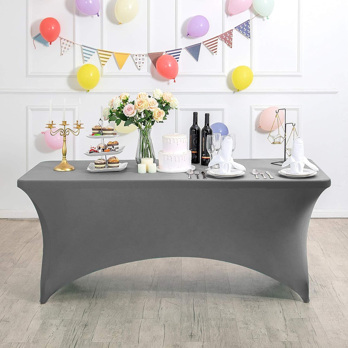 Spandex Table Cover for 4FT or 6ft or 8ft Table Universal Fitted Stretch Tablecloth for Party, Banquet, Wedding and Events-Gray