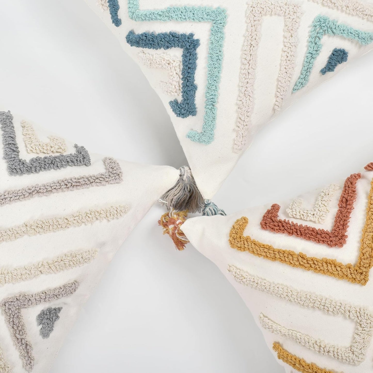 Boho Pillow Covers 20X20 Inch Boho Tufted Throw Pillow Covers Decorative Tassels Cushion Cover Farmhouse Pillow Case for Couch Sofa Bed Living Room Bedroom, Grey Netural