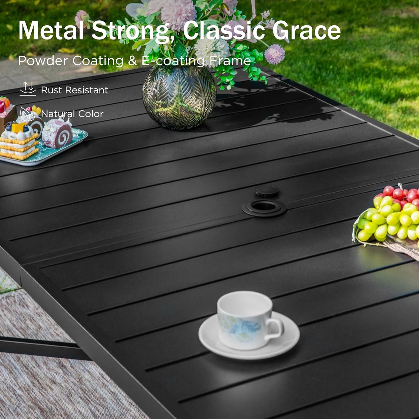 PHI VILLA Outdoor Bar Set, 7 Piece Patio Dining Table and Swivel Bar Stools with Metal Table, for Garden, Pool, Yard and Terrace