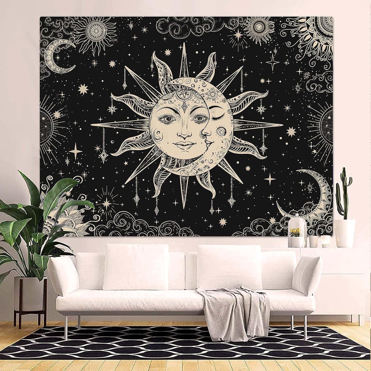 Lunerfex Sun and Moon Tapestry Mandala Wall Tapestry, Vintage Tapestries for Bedroom Ceiling Tapestries Wall Hanging for Bedroom Living Room Decor Sun-2 70"x90"