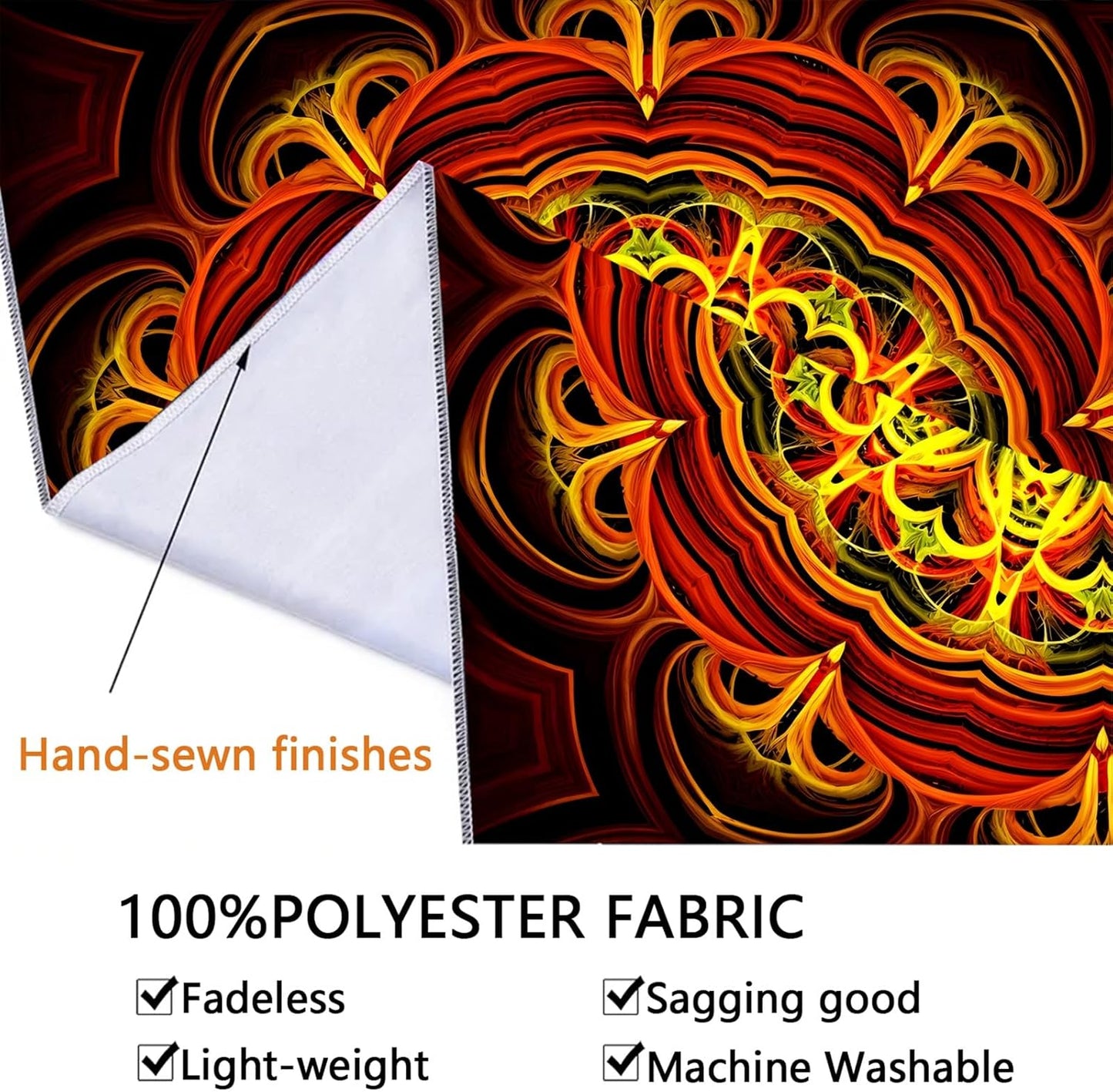 Blacklight Mandala Tapestry Wall Hanging, Psychedelic Black Light Posters for Adults and Teens, UV Reactive Aesthetic Golden Art for Bedroom (60 x 50 Inches)