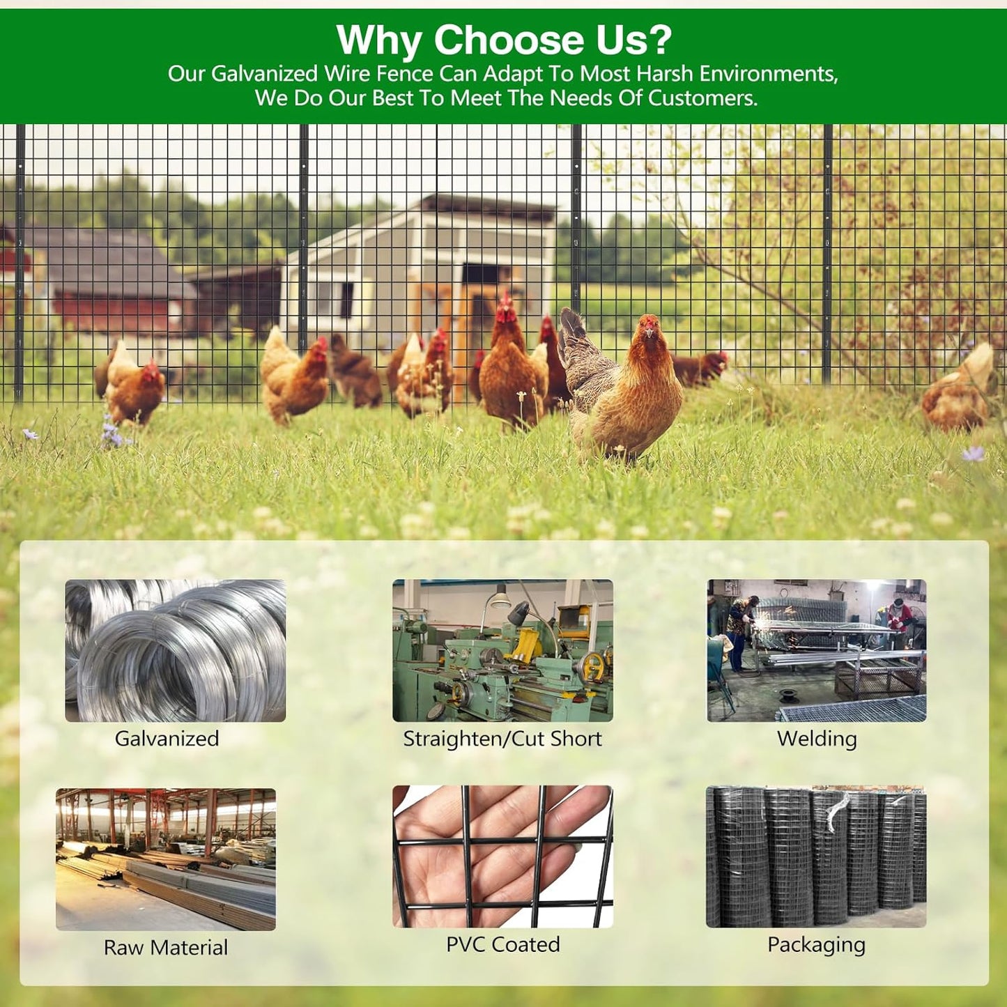 Wire Fence, 36 in(H) X 50 ft(L) PVC Coated Welded Wire Fencing 2" X 2" 16GA Garden Border Vinyl Metal Chicken Wire Fencing Mesh Roll for Yard Vegetable Plant Protection Poultry Netting Black