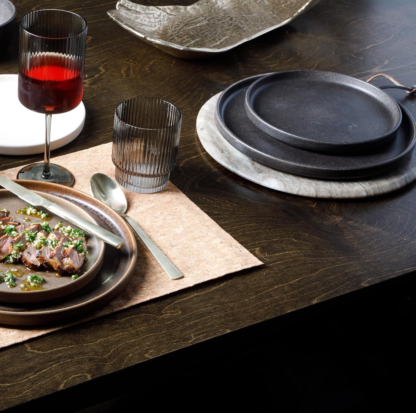 Gibson Elite Pasco 16 Piece (Service for 4) Plates and Bowls Double Bowl Reactive Glaze Dishes Stoneware Ceramic Dinnerware Set - Black