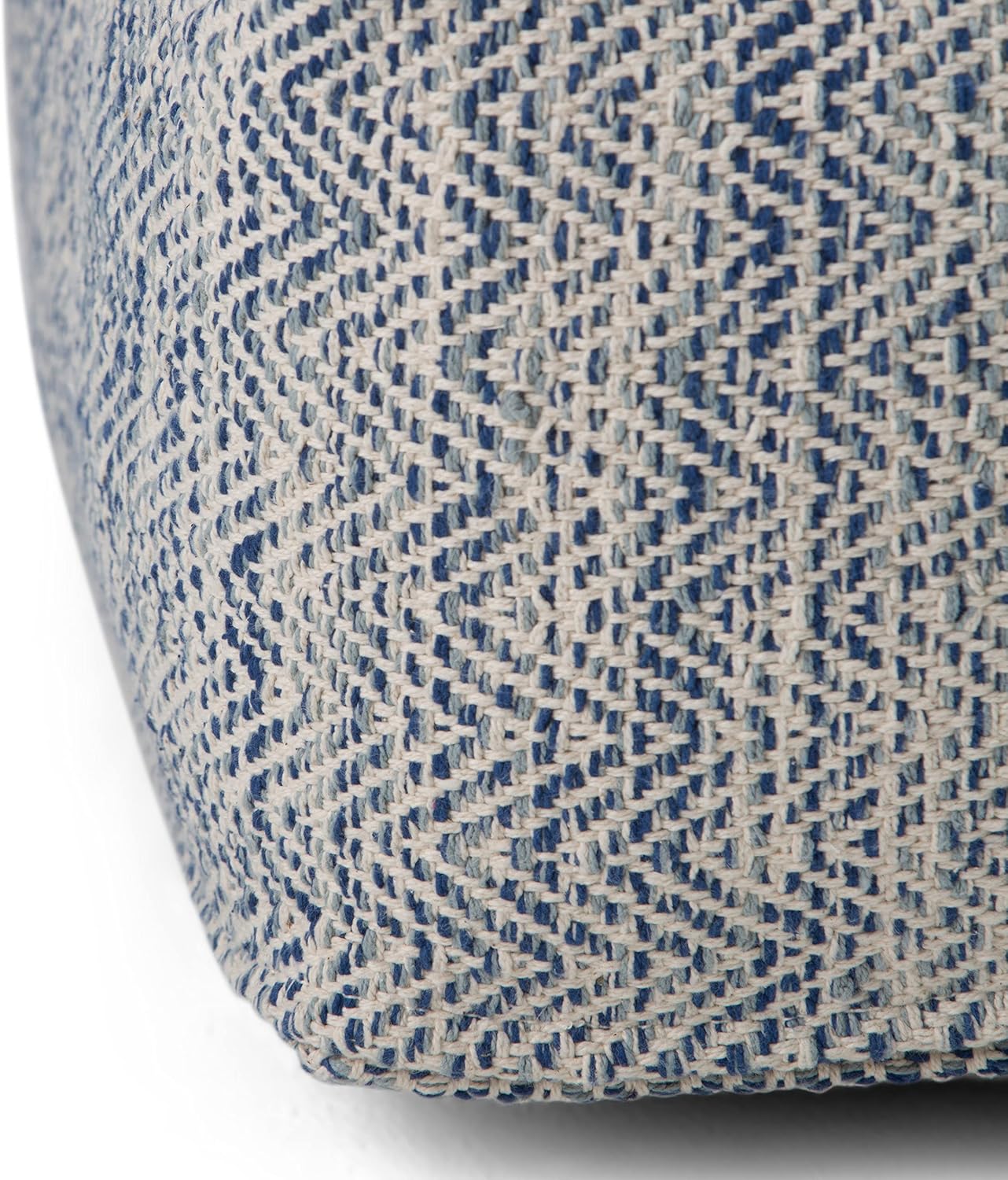 SIMPLIHOME Nate 20-inch Wide Square Pouf in Patterned Denim Mélange, Handwoven Boho-Style Cotton Ottoman, Footrest, or Extra Seating for Living Room, Assembled