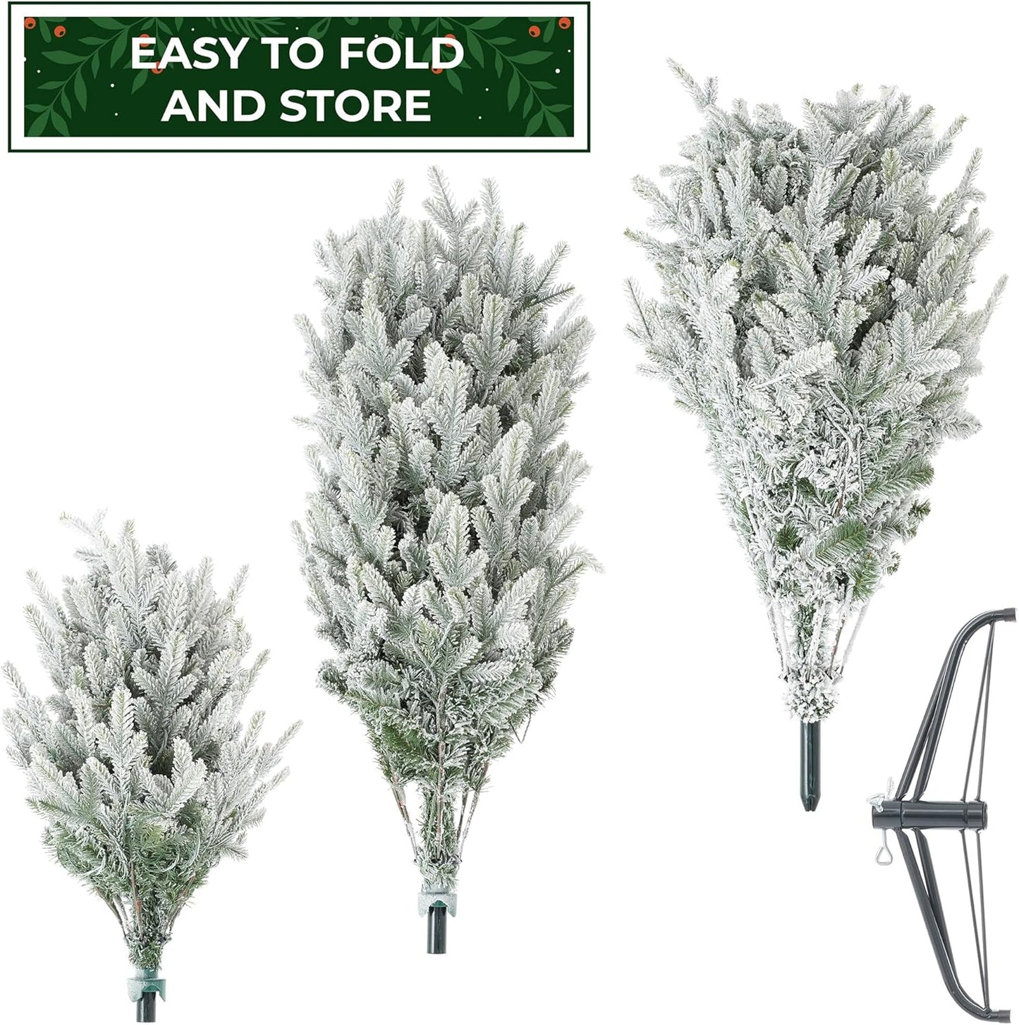 Casafield 7.5FT Pre-Lit Snow Flocked Slim Aspen Fir Artificial Holiday Christmas Tree with White & Multicolored LED Lights, Realistic Noble Fir with Metal Stand