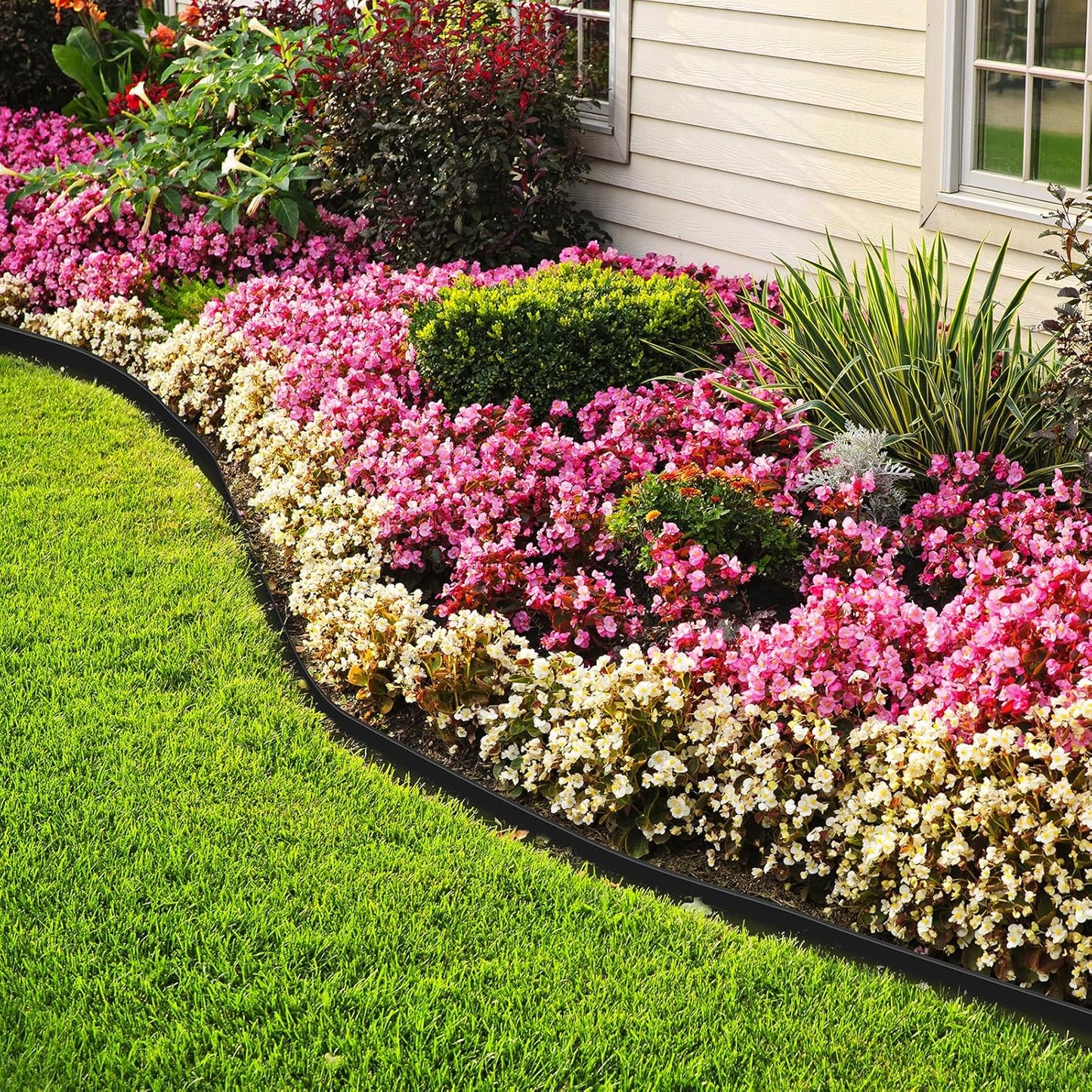 LINSHRY 33 FT Landscape Edging, 4 Inch Tall Garden Edging Border No Dig with 40 Spikes, Flexible Plastic Lawn Edging for Landscaping Flower Bed Yard