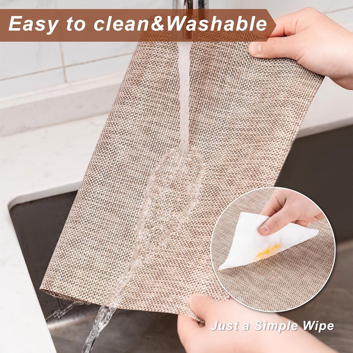 Placemats Set of 6 Washable Indoor/Outdoor Vinyl Place Mats for Dining Table Durable Non-Slip Heat Resistant PVC Weave Table Mats(Brown Black)