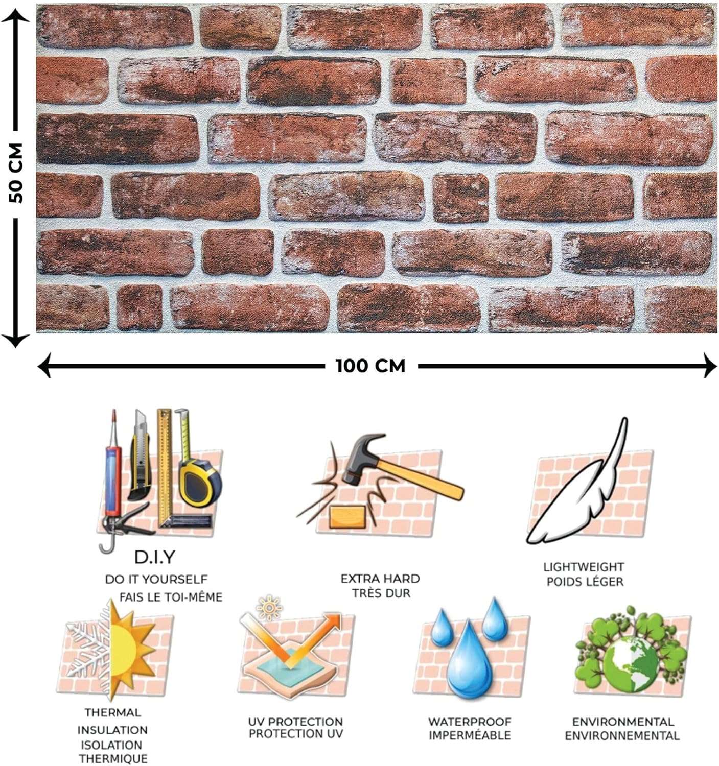 Dundee Deco 3D Wall Panels Faux Brick - Cladding, Mahogany Stone Look Wall Paneling, Styrofoam Facing for Living Room, Kitchen, Bathroom, Balcony, Bedroom, Sample, Size 10 x 10 in.