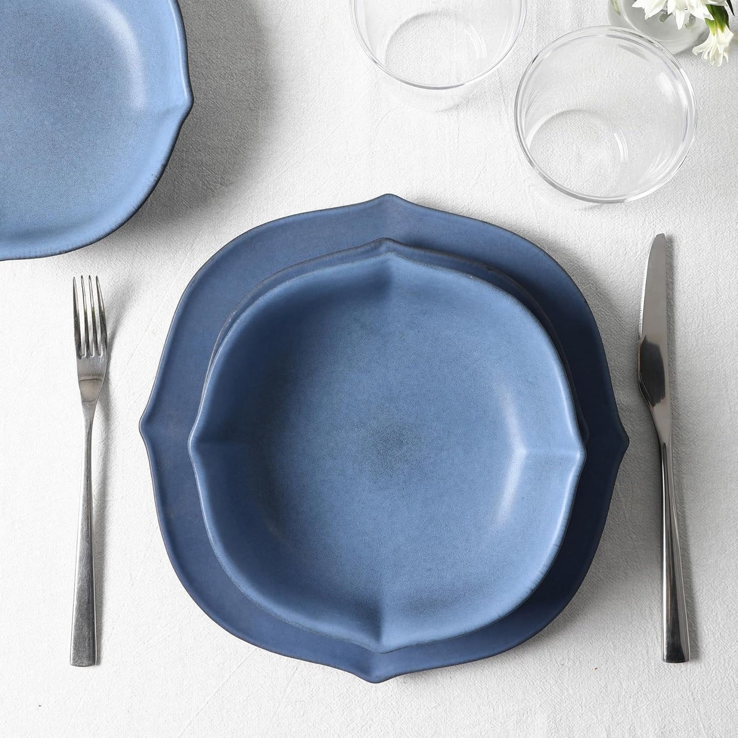 Stone Lain Baskerville 32-Piece Dinnerware Set Stoneware, Borosilicate Glass, Blue