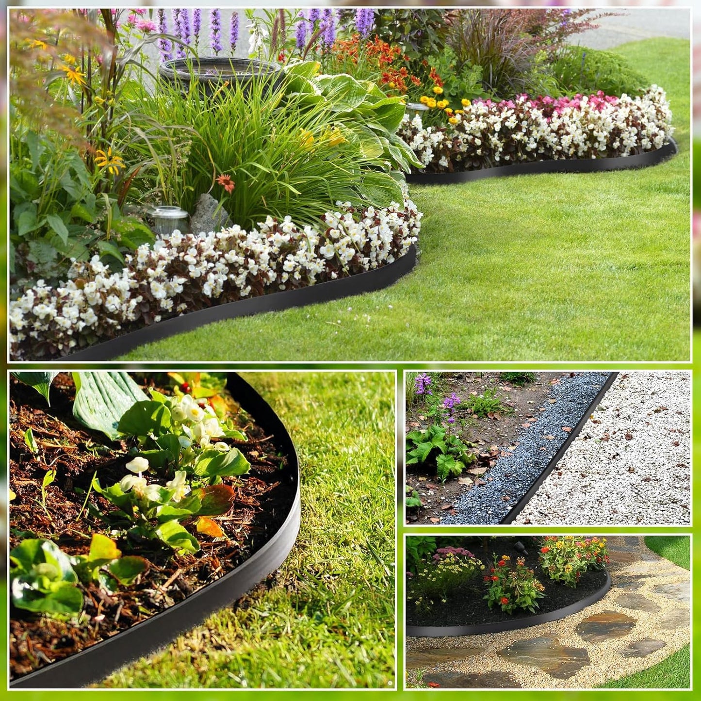 Greaner Edging for Landscaping 2 Inch Tall, 66FT Garden Edger Border, Landscaping Edging Border with 60 Plastic Spikes and 70 Solid Iron Spikes, Flexible Garden Border Edging for Garden Flower Beds