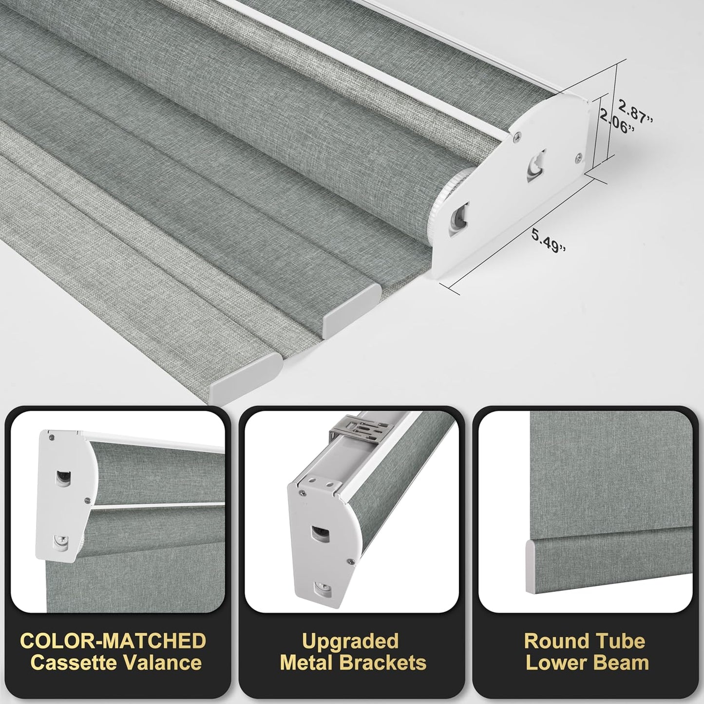 BERISSA Cordless Dual Roller Shades with Cassette Valance,Double Window Shades Blackout and Light Filtering Shades,Day and Night Roller Shades for Home Office Door.Linen Grey.78 W x 44" H