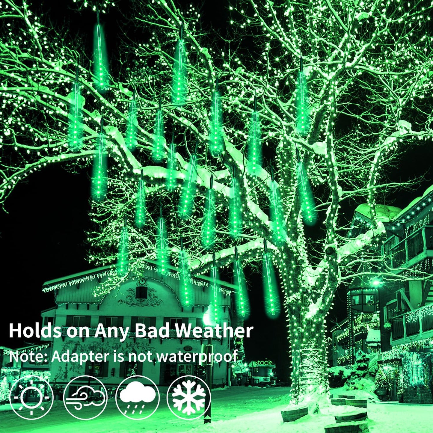 【2 Pack】 Christmas Lights Meteor Shower Rain Lights 12inch, Totally 20 Tube 480 LEDs Icicle Lights Outdoor Raindrop Lights for Xmas Halloween Wedding Party Tree Holiday Decoration, Green