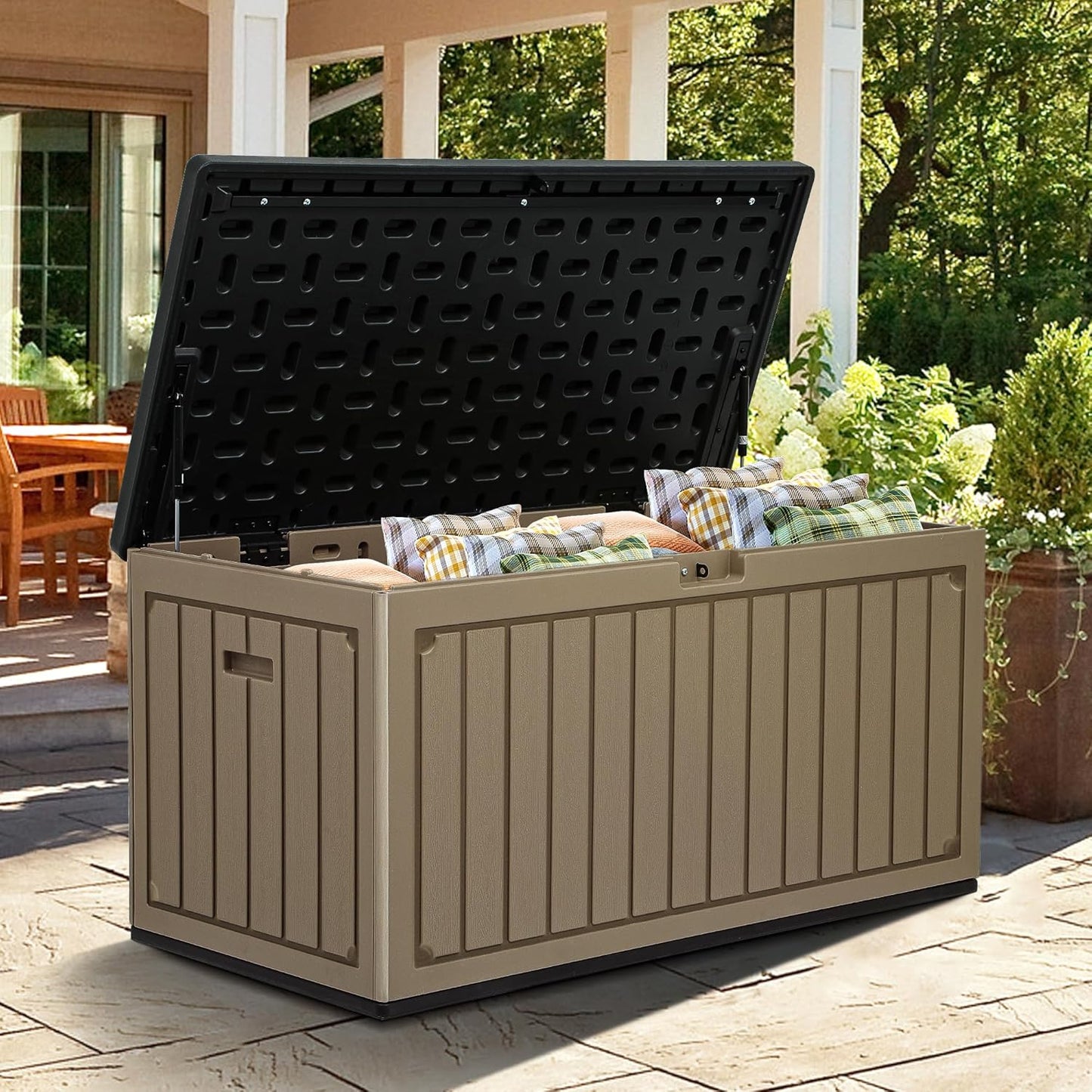 YITAHOME 90 Gallon Double-Wall Deck Box with Side Handles, Outdoor Large Storage for Patio Furniture Cushions, Garden Pool Accessories, Water Resistant & Lockable