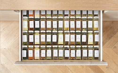 Spice Drawer Organzier,4 Tiers- 8Pcs Bamboo Spice Rack Tray Insert for Cabinet Drawer Countertop, Kitchen Seasoning Storage Drawer Organization,22" Wide x 15.8" Deep （Hold UP To 48 Jars