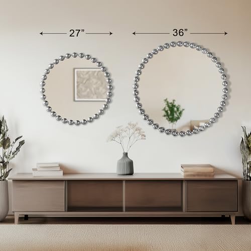 Madison Park Round Mirror, Metal Frame Circle Mirror 36 inch, Wall Art Decor Mounted Hanging for Entryway, Bathroom, hallway, Living Room, Vanity, Marlowe, Silver