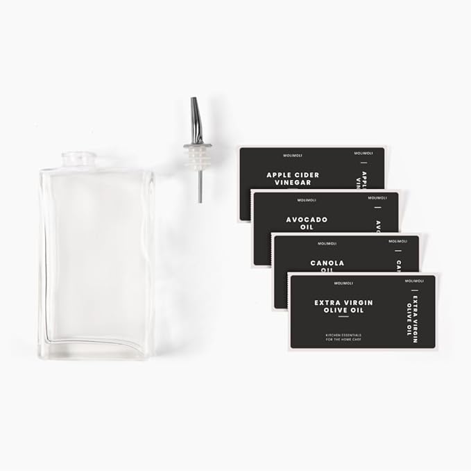 Molimoli Olive Oil Dispenser Bottle for Kitchen, Automatic Pourer, Glass Thin Bottle Dispenser for Kitchen, Olive Oil Cruet, | Set of 2 - Black