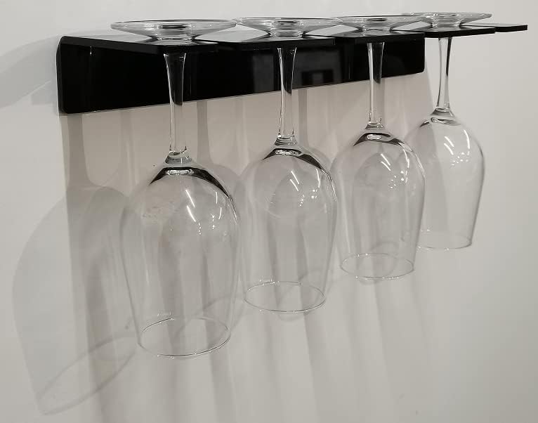 WANLIAN Wine Glass Holder (Pack of 2), Wall Mounted Acrylic Holder for Reception Party and Kitchen Tableware Storage (Black)