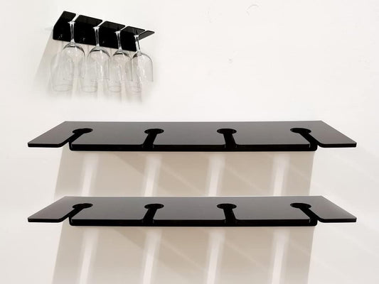 WANLIAN Wine Glass Holder (Pack of 2), Wall Mounted Acrylic Holder for Reception Party and Kitchen Tableware Storage (Black)