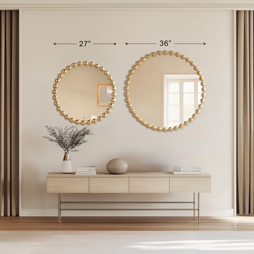 Madison Park Round Mirror, Metal Frame Circle Mirror 27 inch, Wall Art Decor Mounted Hanging for Entryway, Bathroom, hallway, Living Room, Vanity, Marlowe, Gold