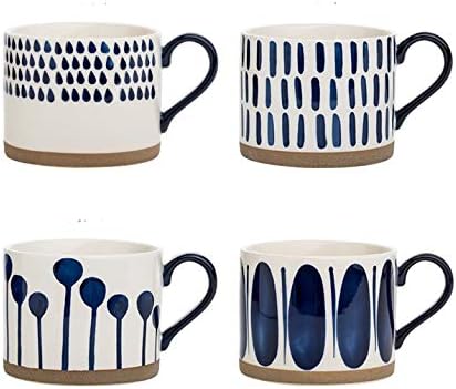 Koja 15 oz. Elegant Hand Painted Decorative Large Porcelain Ceramic Mug Set. 4 Decorative Mugs. Colorful Gift Pack. Impress & Entertain Family & Guests. Dishwasher Microwave Safe.