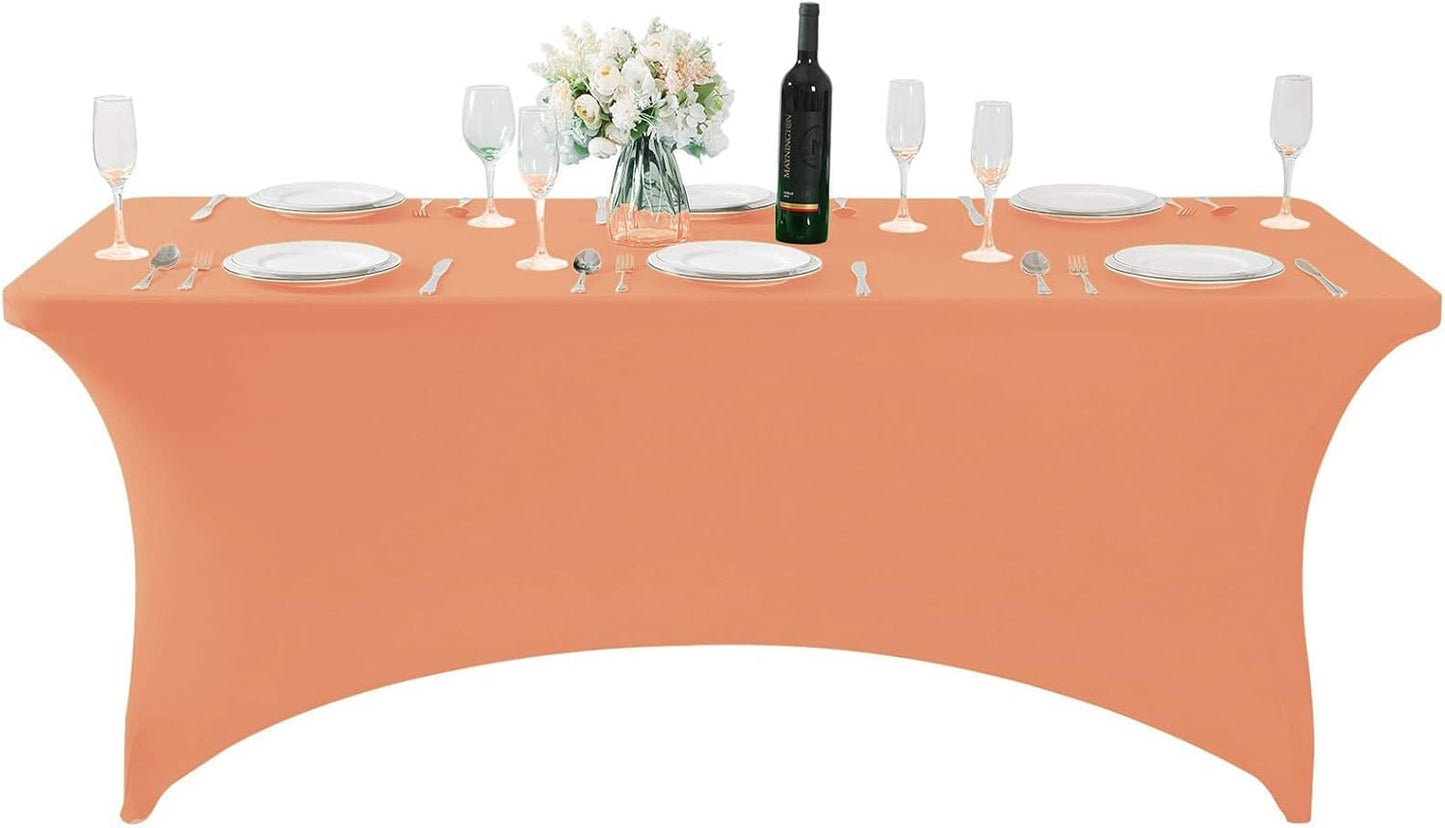 Spandex Table Cover for 6Ft or 4fT or 8ft Table Universal Fitted Stretch Tablecloth for Party, Banquet, Wedding and Events-Peach