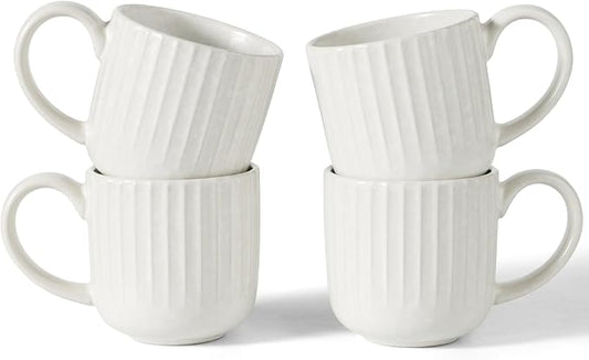 famiware Coffee Mugs Set of 4, Starlight 11 oz Mug Cup Set with Handle for Coffee, Tea, Cocoa, Milk - Ceramic Stoneware Mug Set, Matte White