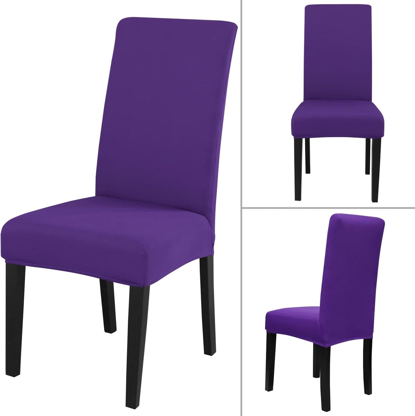 JQinHome Dining Chair Slipcover, High Stretch Removable Washable Chair Seat Protector Cover Set of 6,Chair Covers for Dining Room, Kitchen,Home Party,Wedding Ceremony(Purple, 6PC)