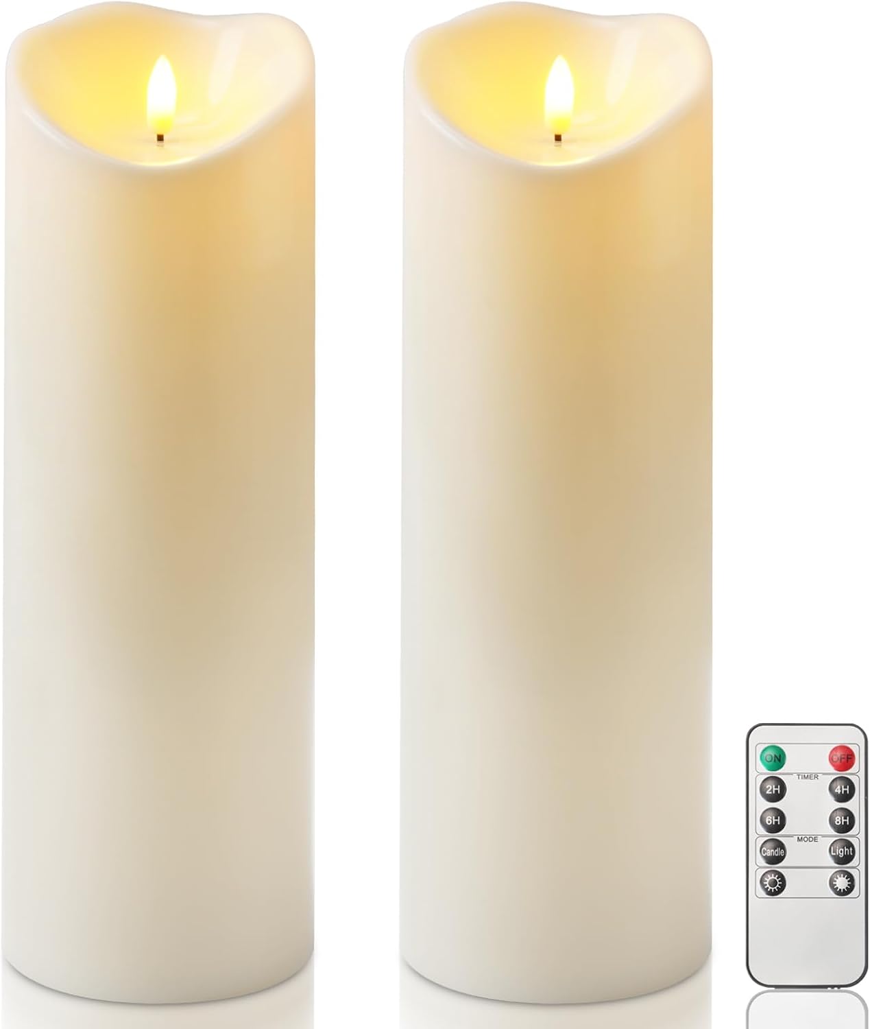 Homemory 4"x12" Outdoor Waterproof Flameless Candles with Timers and Remote Control, Battery Operated Candles, LED Plastic Candles, Ivory White, Set of 2