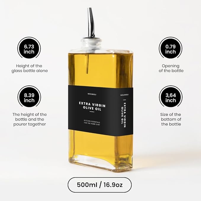 Molimoli Olive Oil Dispenser Bottle for Kitchen, Automatic Pourer, Glass Thin Bottle Dispenser for Kitchen, Olive Oil Cruet, | Set of 2 - Black