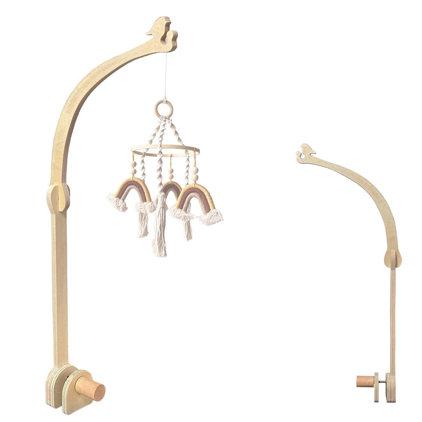 Crib Mobile Wooden Arm, Suitable for All Cribs 100% Natural Larch Hanger Nusery Decor Baby Room Safe Holder(Mobile is not Included (Bird Original Color)