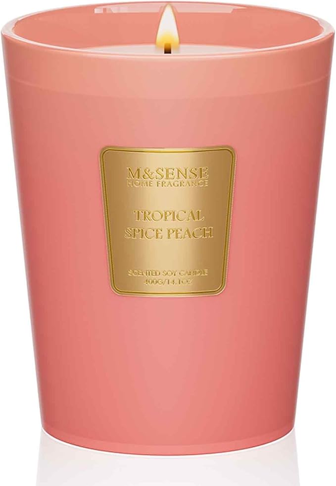 M&SENSE Tropical Spice Peach Scented Candle Home Decor, Natural Soy Wax,4.1oz 60 Hours Long Lasting Slow Burning, Aromatherapy Candle for Stress Relief