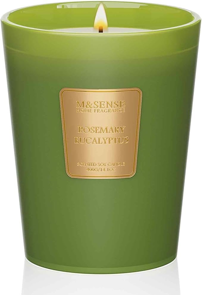 M&SENSE Rosemary Eucalyptus Scented Candle Home Decor, Natural Soy Wax,4.1oz 60 Hours Long Lasting Slow Burning, Aromatherapy Candle for Stress Relief
