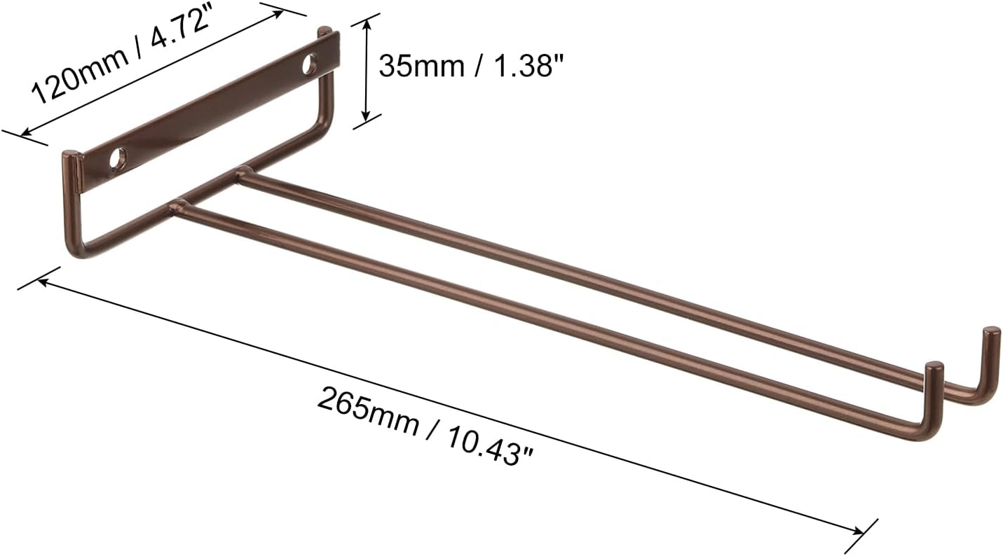 uxcell 5Pcs Wine Glass Rack, 10.43 Inch Iron Wine Glasses Rack Under Cabinet Stemware Rack - Wall Mountable Wine Glass Holder Storage Hanger for Bars Coffee Restaurants Kitchens, Bronze