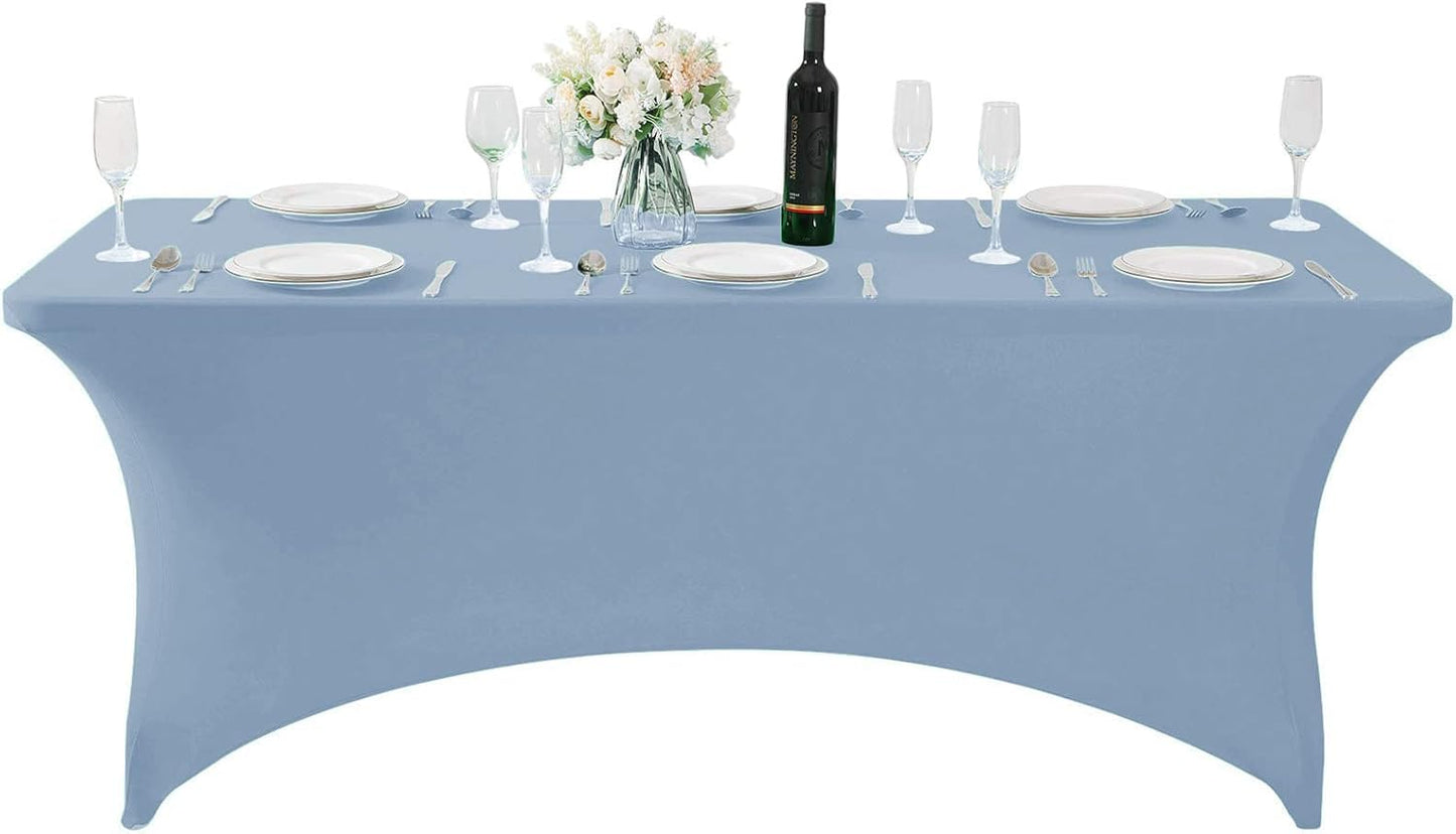 Spandex Table Cover for 6Ft or 4fT or 8ft Table Universal Fitted Stretch Tablecloth for Party, Banquet, Wedding and Events-Dusty Blue