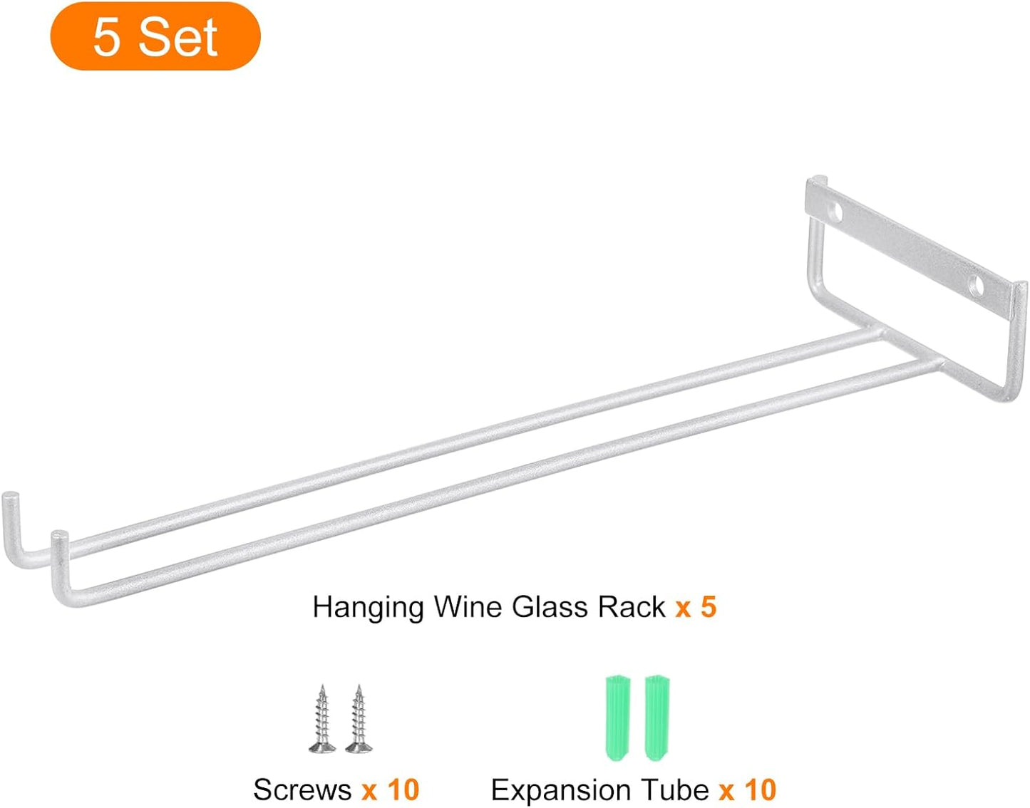 uxcell 5Pcs Wine Glass Rack, 11.81 Inch Iron Wine Glasses Rack Under Cabinet Stemware Rack - Wall Mountable Wine Glass Holder Storage Hanger for Bars Coffee Restaurants Kitchens, Silver