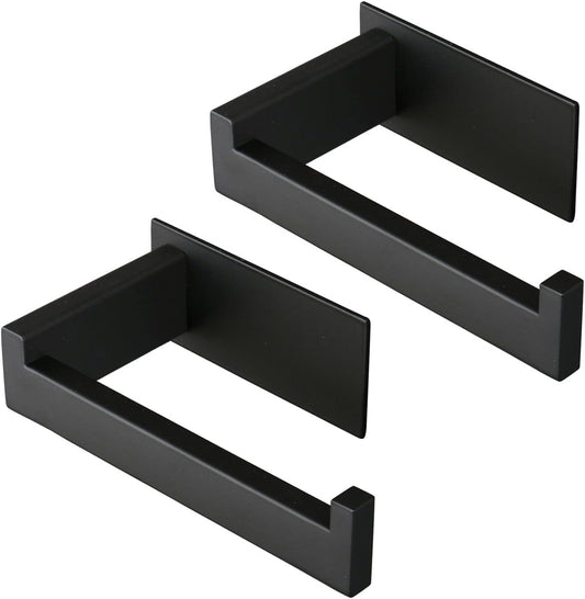 Toilet Paper Holder, Self Adhesive Tissue Holder Stainless Steel Rustproof Paper Roll Holder, No Drilling Easy to Install, Toilet Paper Rack Suitable for Office, Bathroom (2, Matte Black)