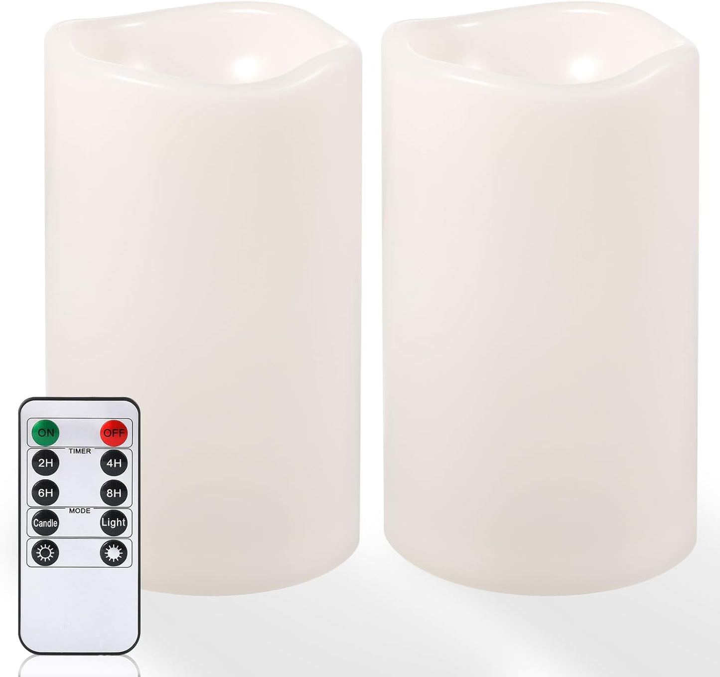NURADA 6" x 4" Large Outdoor Flameless Candles - Waterproof LED Pillar Flickering Candle Battery Operated with Timer Remote Control for Patio Porch Lanterns Decor - Long Lasting Set of 2